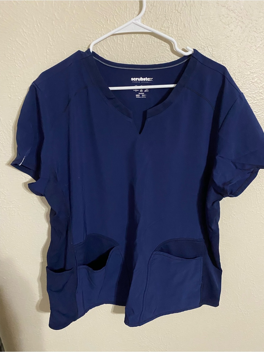 Scrubstar Women's Navy Split-Neck Short Sleeve Scrub Top